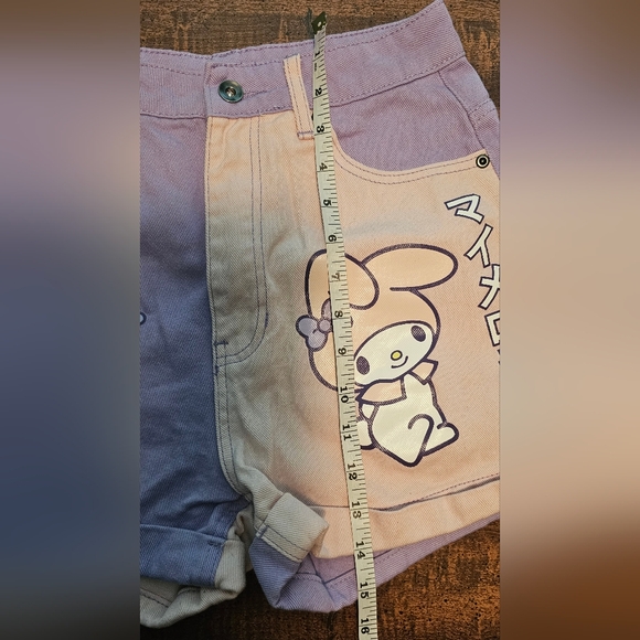 Hot Topic My Melody & Kuromi Pastel Color-Block Girls Denim Shorts Size 3 Jr NEW - Picture 10 of 10
